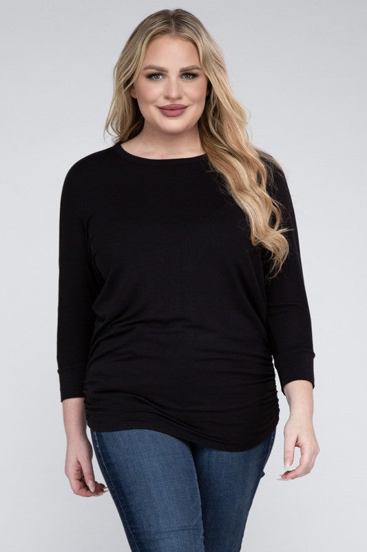 Plus Luxe Rayon Boat Neck 3/4 Sleeve Top - Zenana