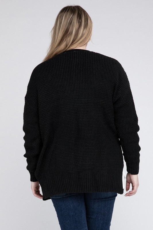 Plus Low Gauge Waffle Open Cardigan Sweater - Zenana