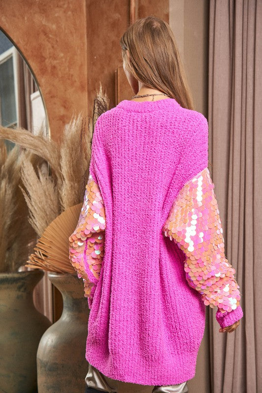 Sequin Sleeve Sweater Knit Tunic Top - Davi and Dani