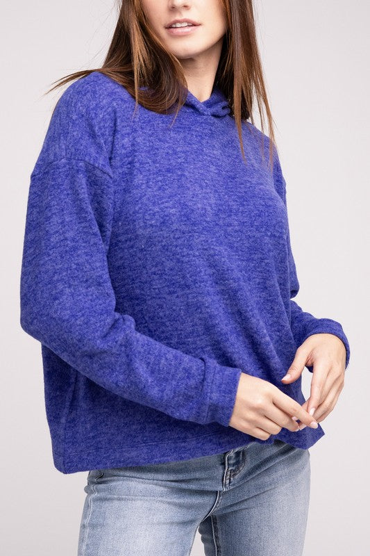 Hooded Brushed Melange Hacci Sweater - Zenana
