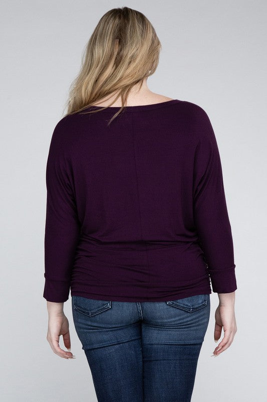 Plus Luxe Rayon Boat Neck 3/4 Sleeve Top - Zenana