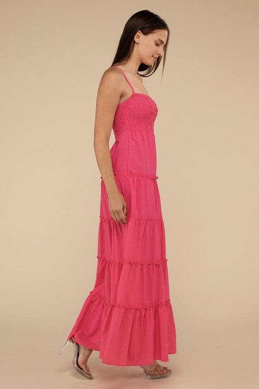Woven Smocked Top Tiered Cami Maxi Dress - Zenana