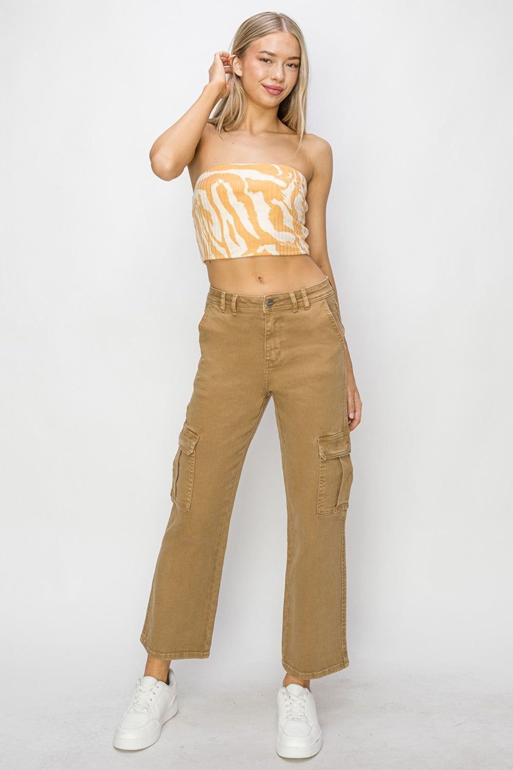 Risen Full Size High Rise Cargo Jeans - Mocha