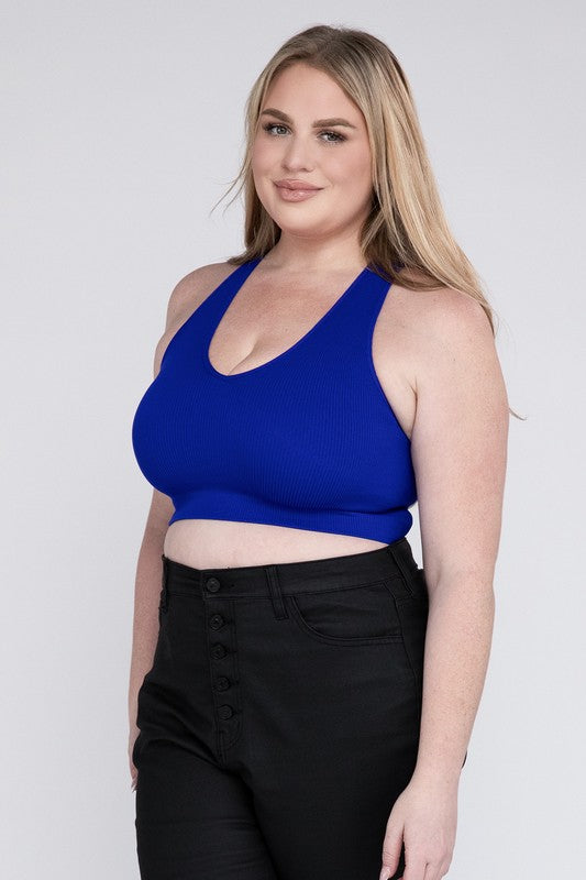 Plus Ribbed Cropped Racerback Tank Top - Zenana