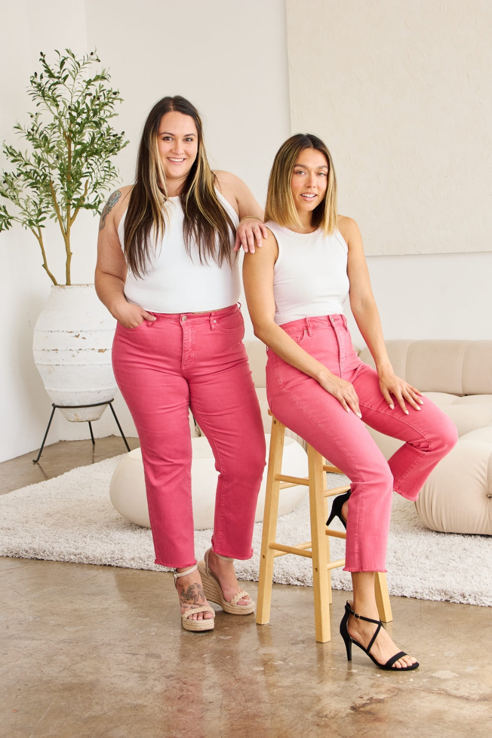 RFM Crop Dylan Full Size Tummy Control High Waist Raw Hem Jeans - Sunkissed