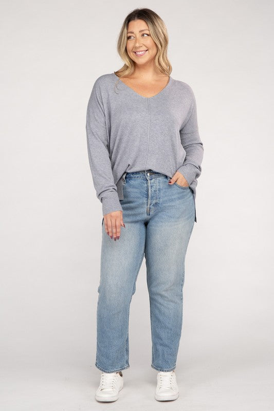 Plus Garment Dyed Front Seam Sweater - Zenana