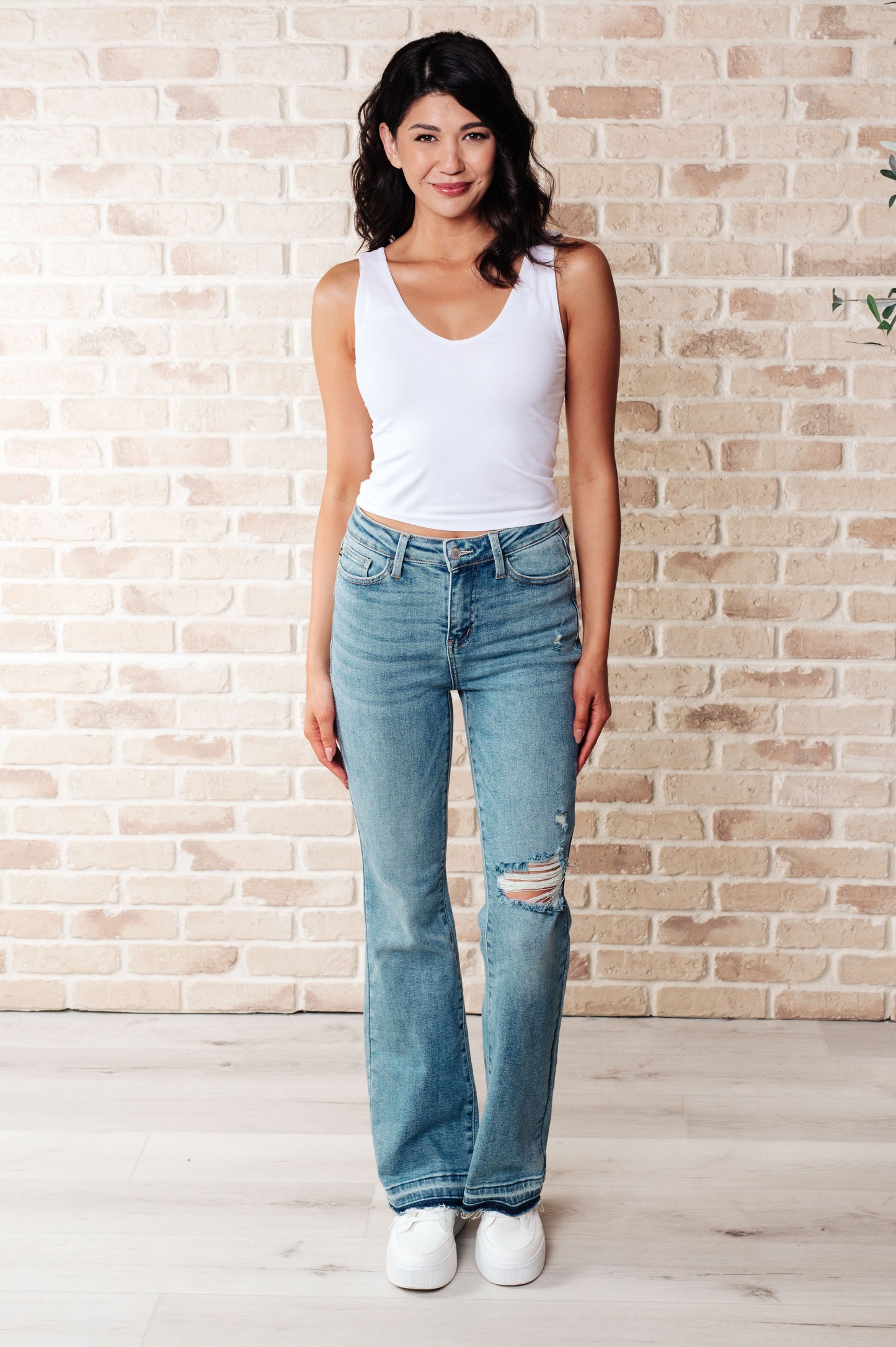 Isla Mid Rise Distressed Released Hem Bootcut Jeans - Judy Blue