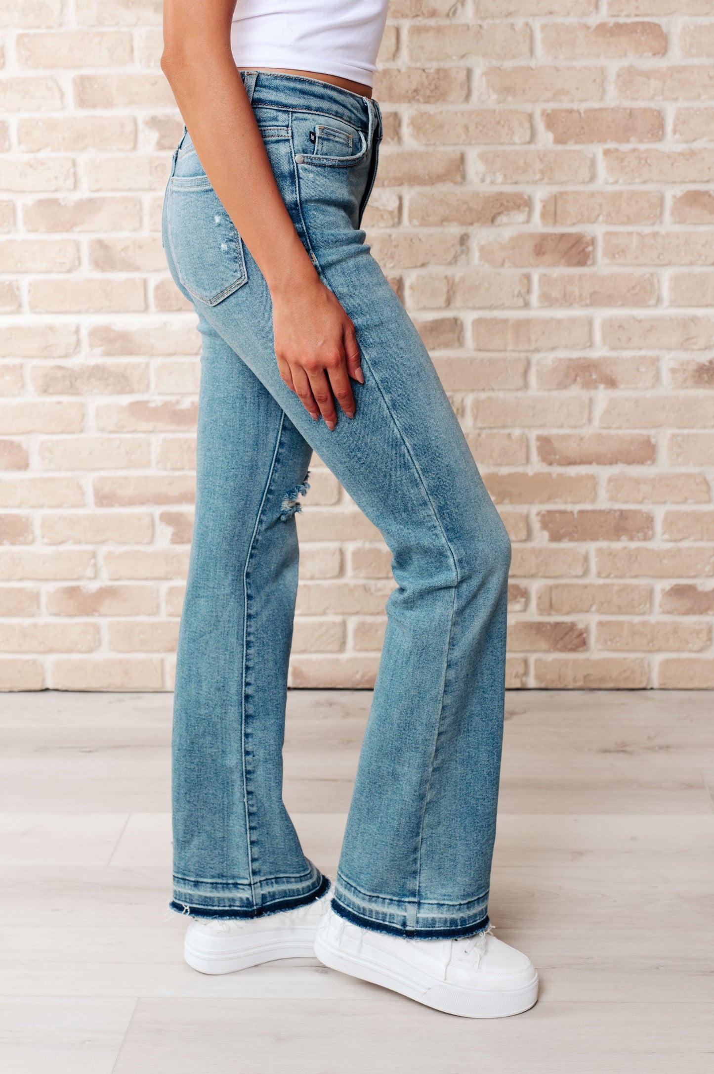 Isla Mid Rise Distressed Released Hem Bootcut Jeans - Judy Blue