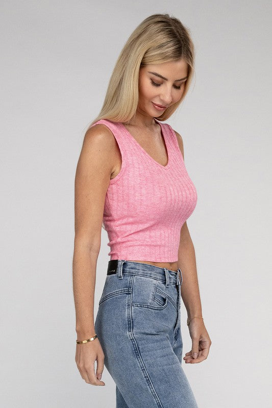 Ribbed Scoop Neck Cropped Sleeveless Top - Zenana