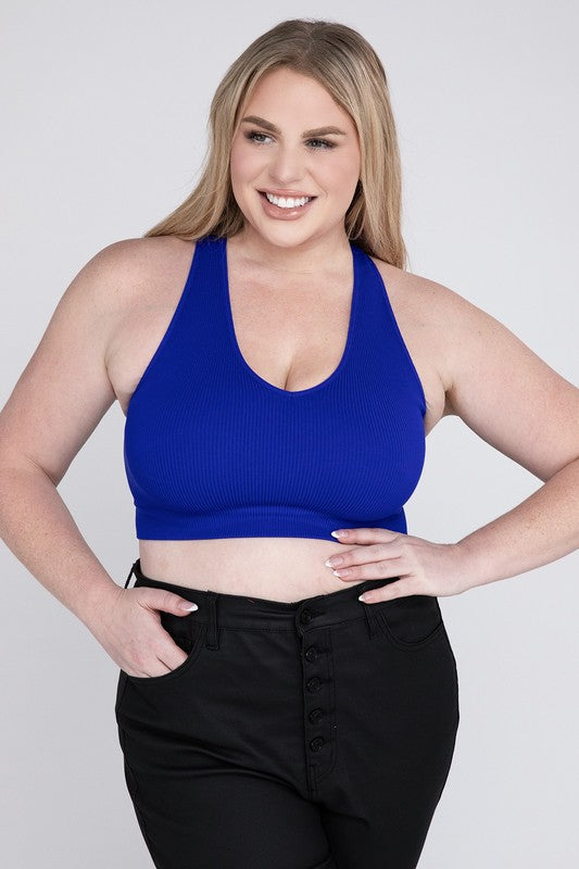 Plus Ribbed Cropped Racerback Tank Top - Zenana