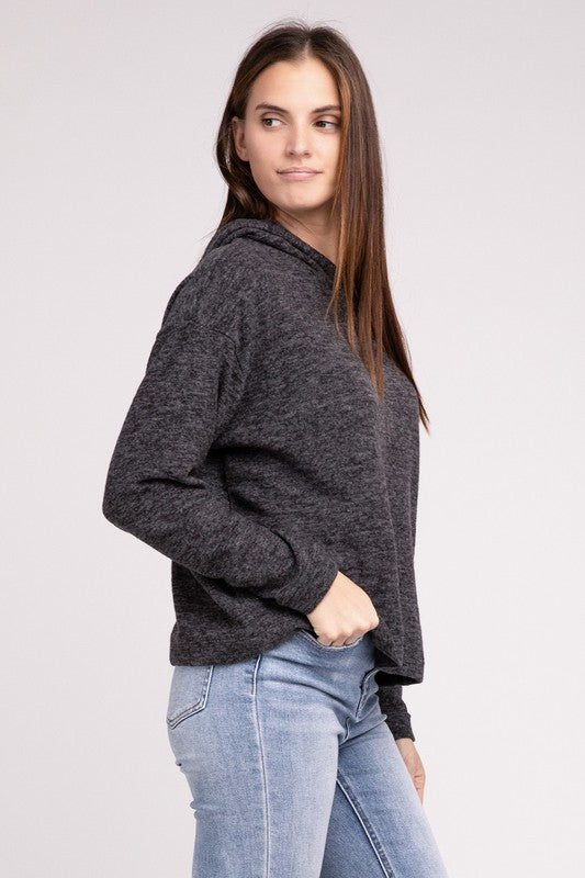 Hooded Brushed Melange Hacci Sweater - Zenana