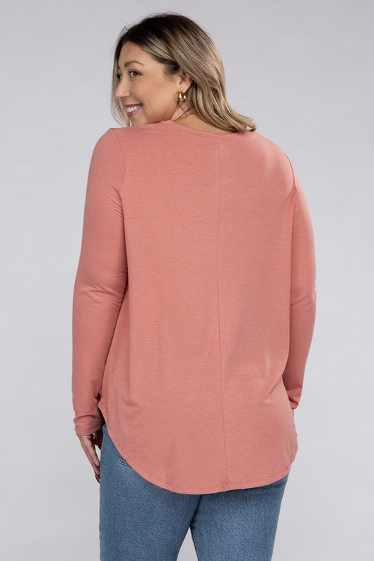 Plus Long Sleeve Round Neck Round Hem Top - Zenana