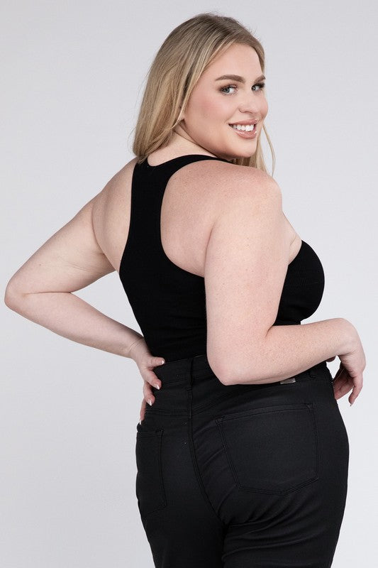 Plus Ribbed Cropped Racerback Tank Top - Zenana