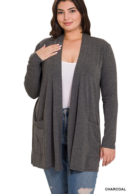 Plus Slouchy Pocket Open Cardigan - Zenana