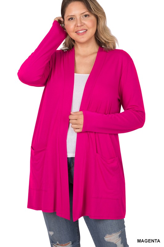 Plus Slouchy Pocket Open Cardigan - Zenana