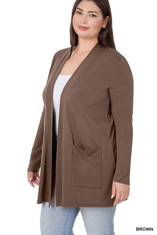 Plus Slouchy Pocket Open Cardigan - Zenana