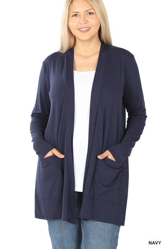 Plus Slouchy Pocket Open Cardigan - Zenana