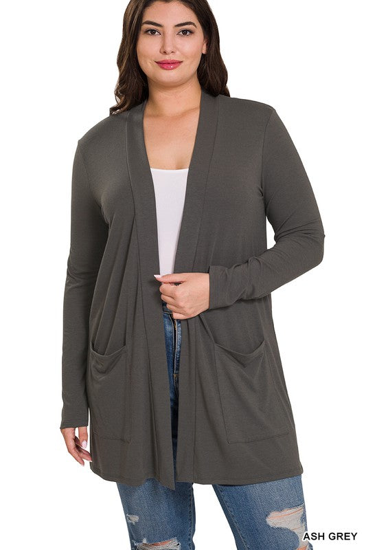 Plus Slouchy Pocket Open Cardigan - Zenana