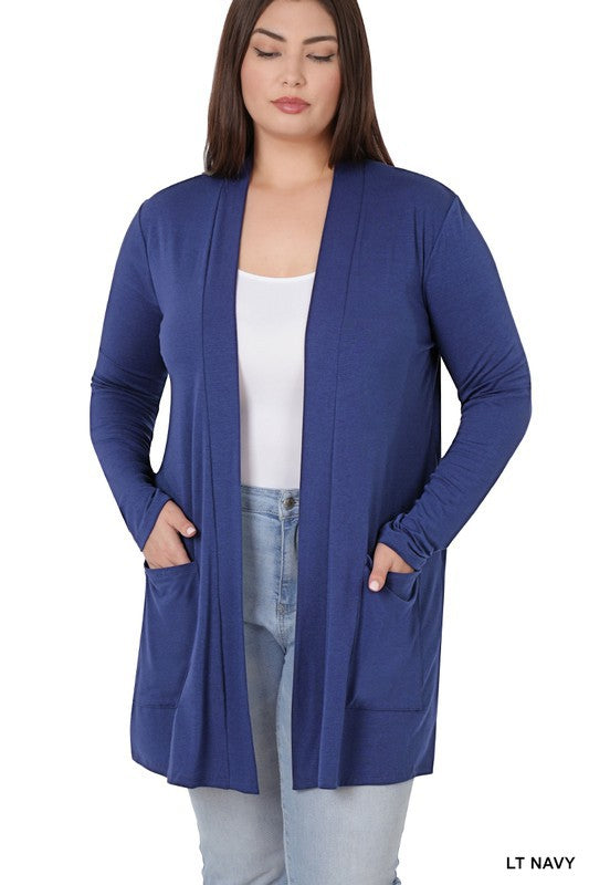 Plus Slouchy Pocket Open Cardigan - Zenana