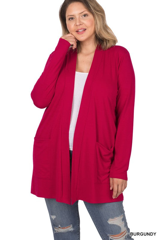 Plus Slouchy Pocket Open Cardigan - Zenana