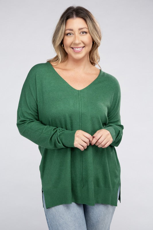 Plus Garment Dyed Front Seam Sweater - Zenana