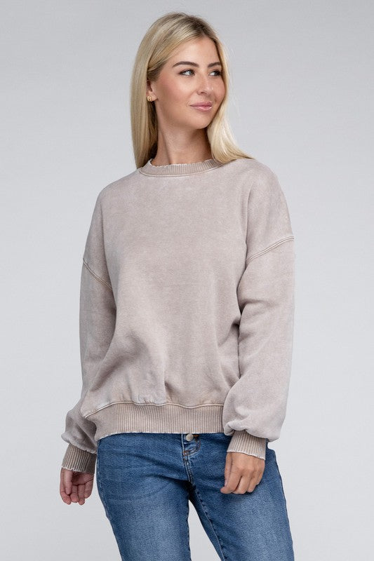 Acid Wash Fleece Oversized Pullover - Zenana