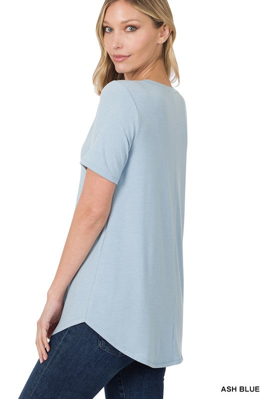 Short Sleeve V-Neck Round Hem Top - Zenana