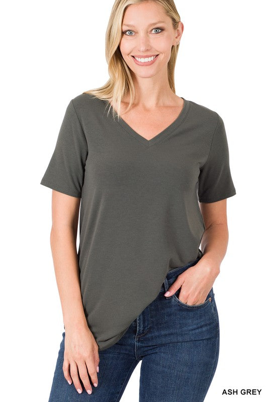 Short Sleeve V-Neck Round Hem Top - Zenana