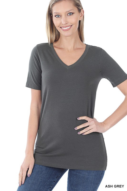 Cotton V-Neck Short Sleeve T-Shirts - Zenana