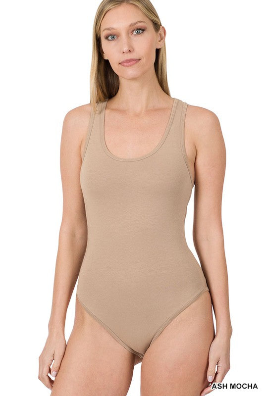 Premium Cotton Racer Back Tank Bodysuit - Zenana