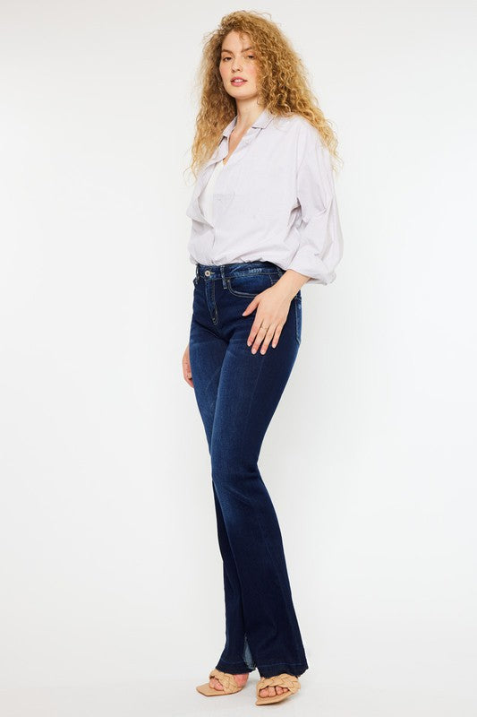 Mid Rise Hem Detail Flare Jeans - Kancan