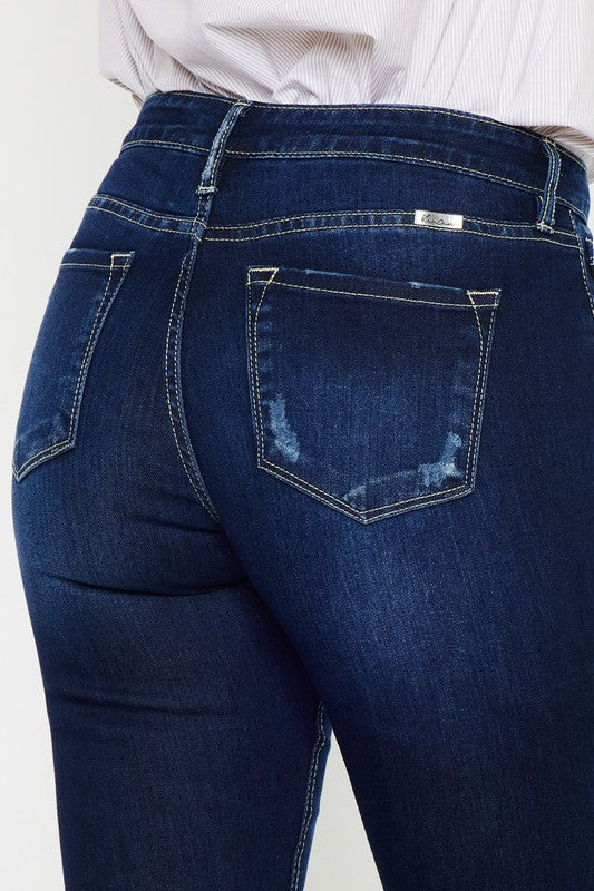 Mid Rise Hem Detail Flare Jeans - Kancan