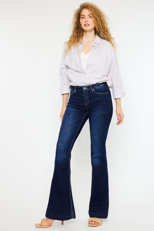 Mid Rise Hem Detail Flare Jeans - Kancan