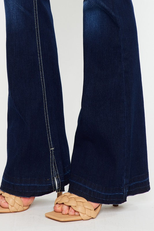 Mid Rise Hem Detail Flare Jeans - Kancan