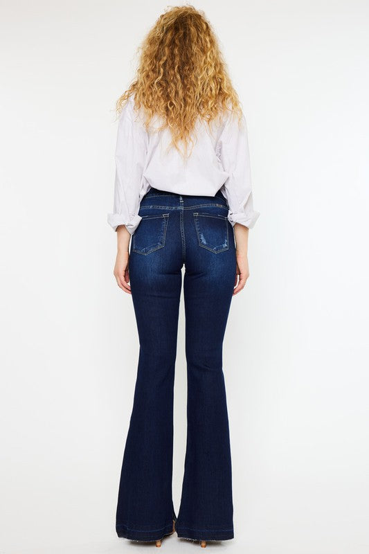 Mid Rise Hem Detail Flare Jeans - Kancan