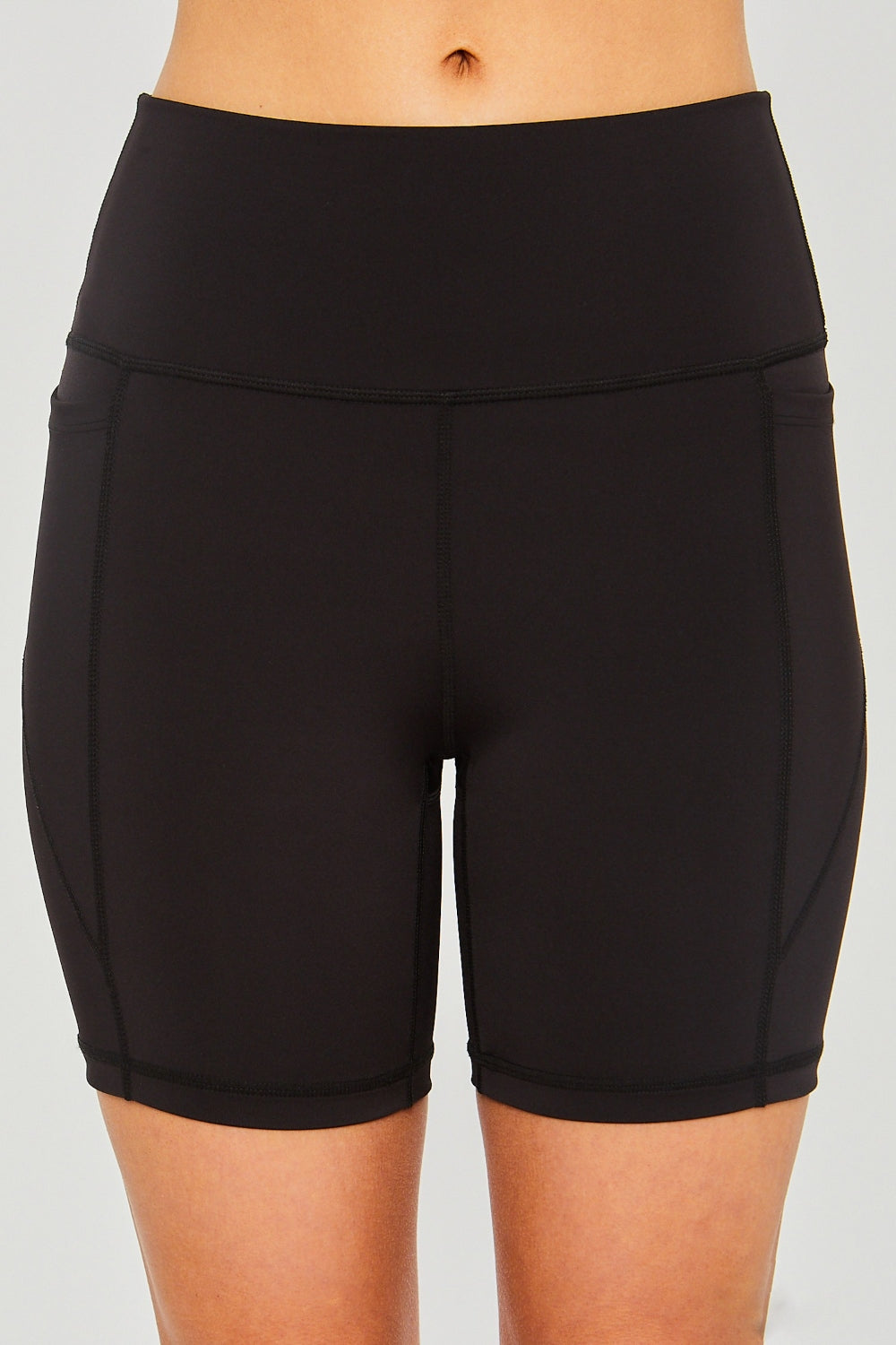 Love Tree High Waist Seam Detail Active Shorts - Black