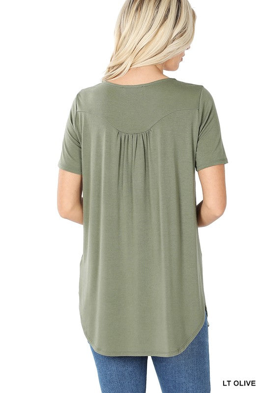 Short Sleeve Dolphin Hem Shell Button Top - Zenana