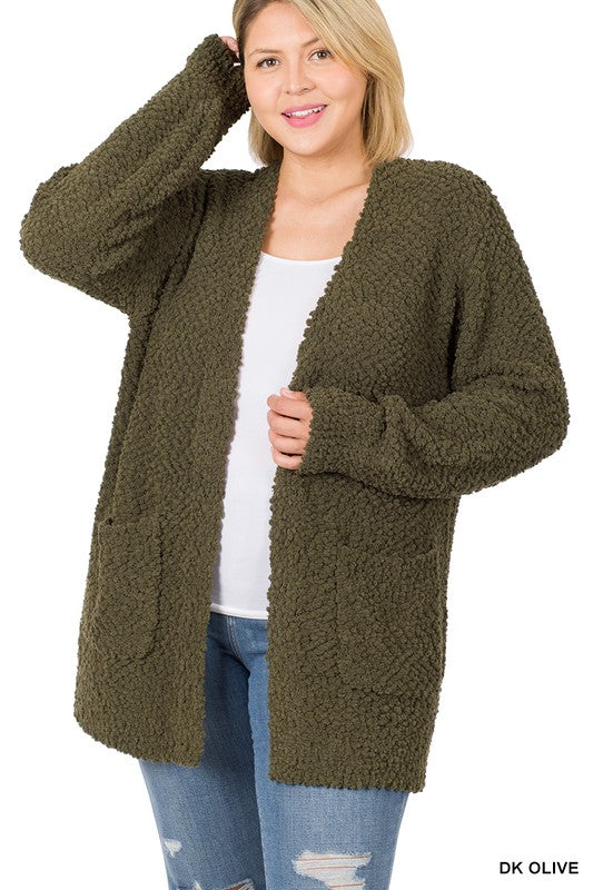 Plus Puff Sleeve Popcorn Cardigan With Pockets - Zenana