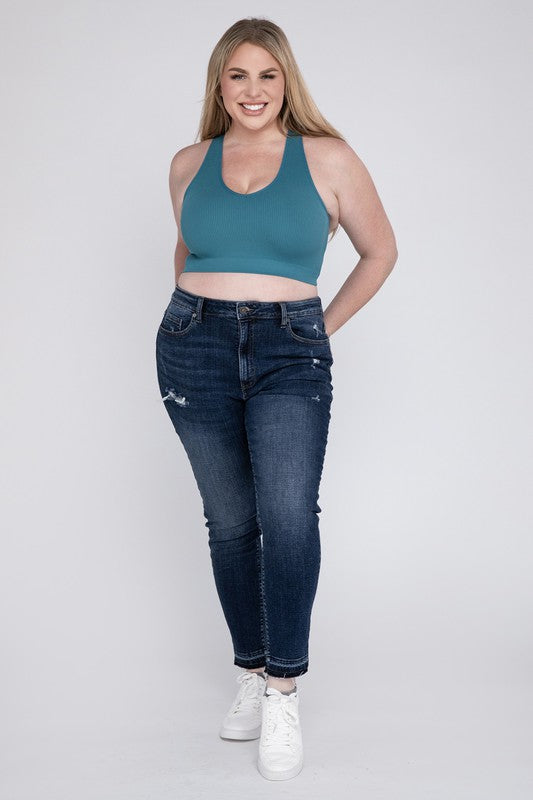 Plus Ribbed Cropped Racerback Tank Top - Zenana