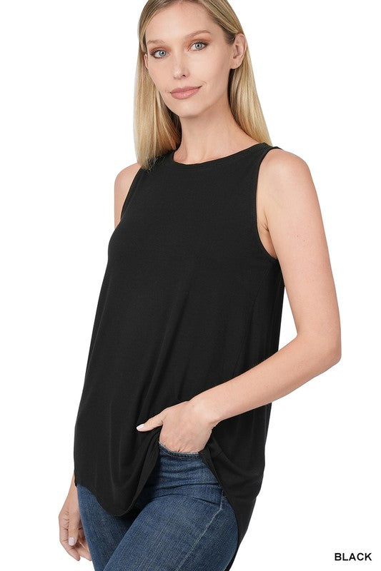 Luxe Rayon Sleeveless Round Neck Hi-Low Hem Top - Zenana