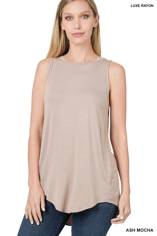 Luxe Rayon Sleeveless Round Neck Hi-Low Hem Top - Zenana