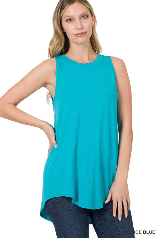 Luxe Rayon Sleeveless Round Neck Hi-Low Hem Top - Zenana