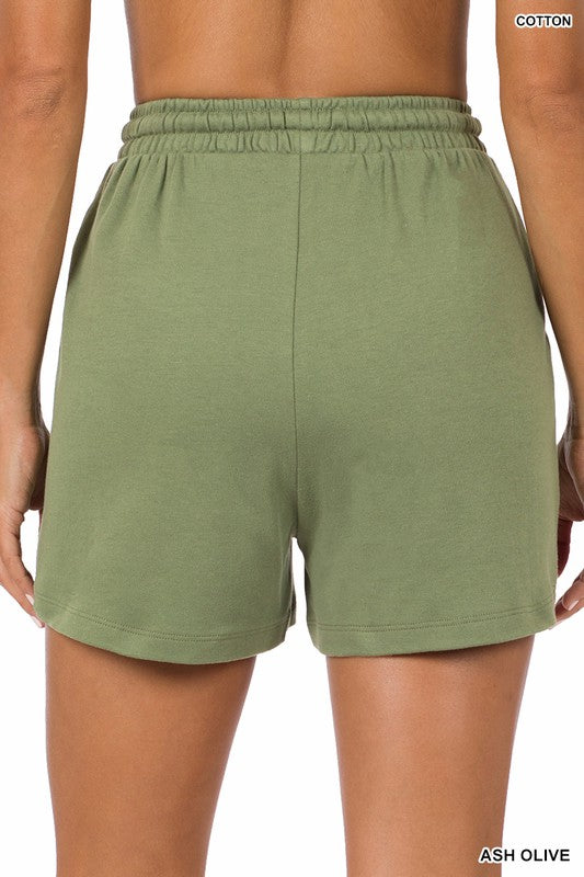 Cotton Drawstring Waist Shorts - Zenana
