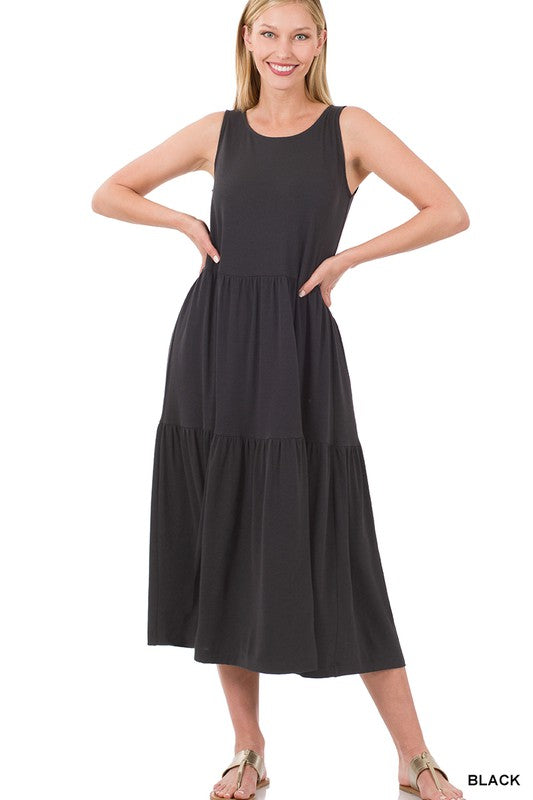 Sleeveless Tiered Midi Dress - Zenana