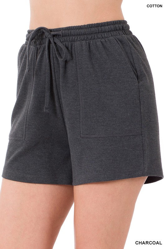 Cotton Drawstring Waist Shorts with Pockets - Zenana