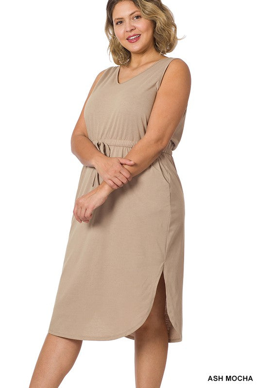 Plus Drawstring Waist Curved Hem Dress - Zenana