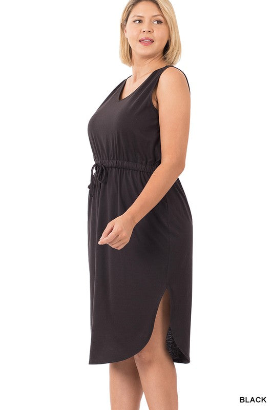 Plus Drawstring Waist Curved Hem Dress - Zenana