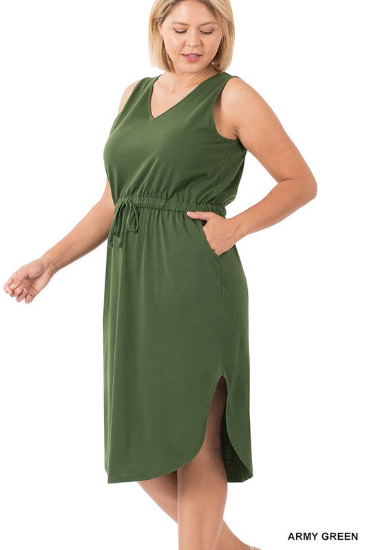 Plus Drawstring Waist Curved Hem Dress - Zenana