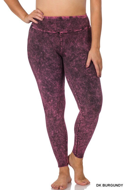 Plus Mineral Washed Wide Waistband Yoga Leggings - Zenana