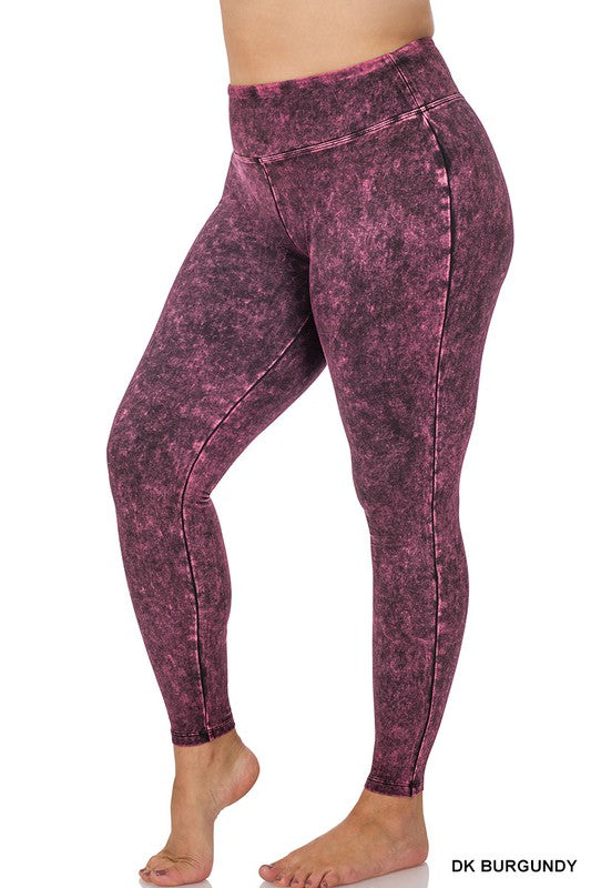 Plus Mineral Washed Wide Waistband Yoga Leggings - Zenana